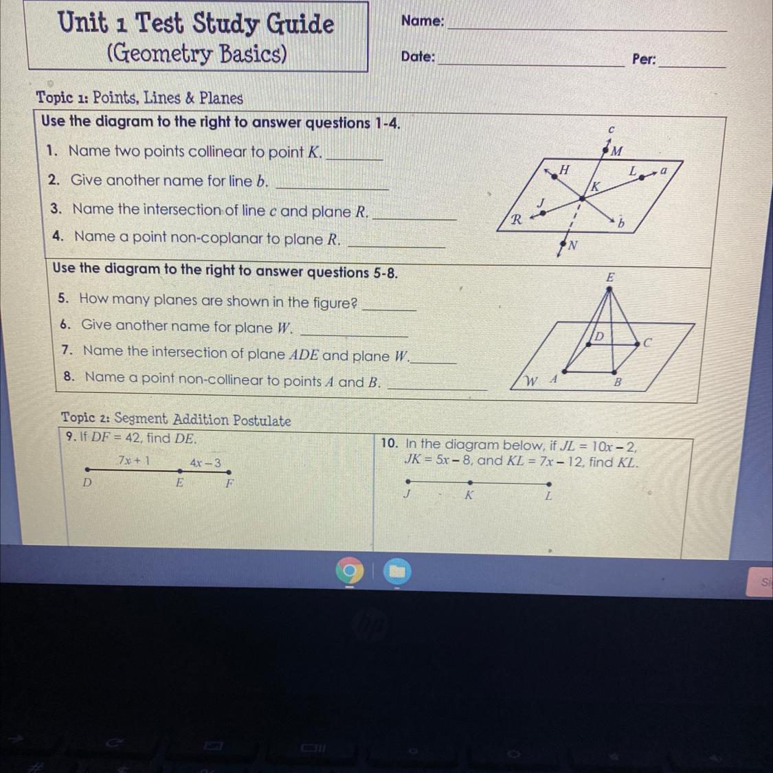 Unit 7 geometry test answer key