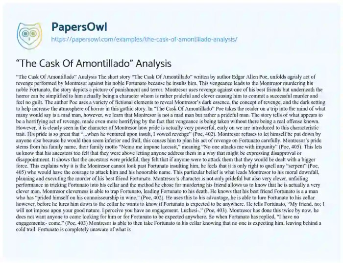 Amontillado cask analysis text owl eyes cover